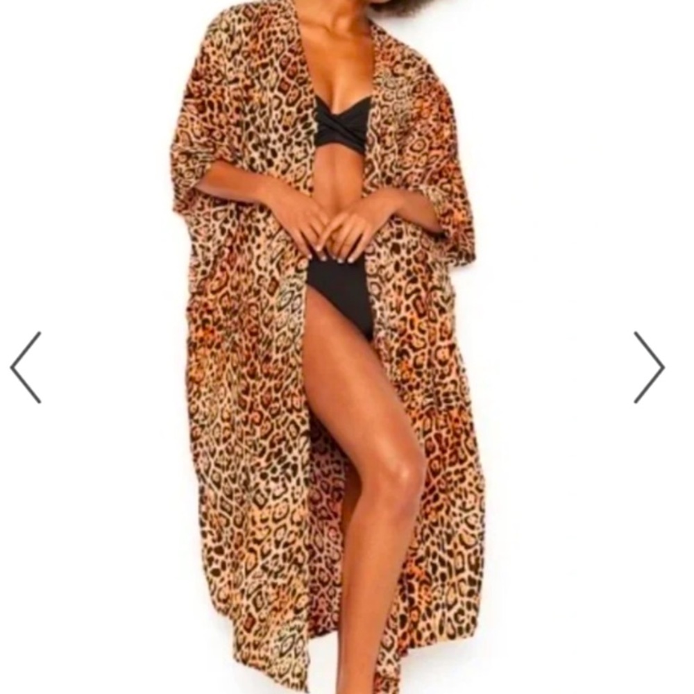 Victoria Secret Leopard Swimsuit Kimono Cover up Size XS/S